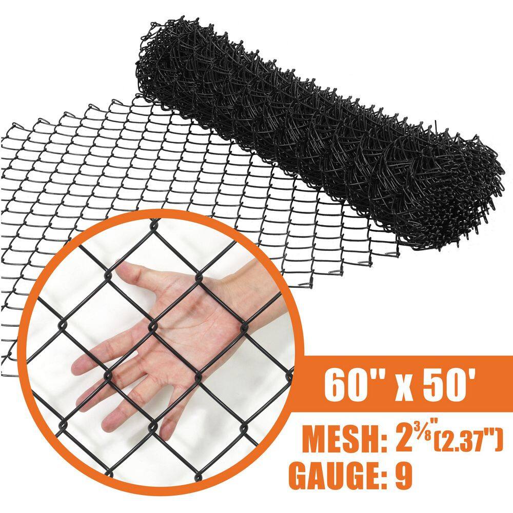 Fencer Wire 5 ft. x 50 ft. Black Vinyl Coated Galvanized Steel 9-Gauge Chain Link Fabric Roll LV9-B5X50M2F38