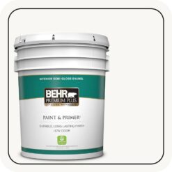 BEHR PREMIUM PLUS 5 gal. Ultra Pure White Semi-Gloss Enamel Low Odor Interior Paint & Primer 305005