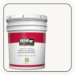 BEHR PREMIUM PLUS 5 gal. Ultra Pure White Hi-Gloss Enamel Interior/Exterior Paint and Primer 815005