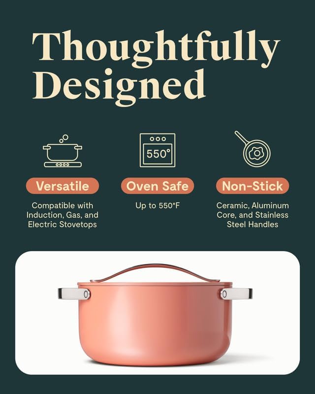 Caraway Nonstick Ceramic Dutch Oven Pot with Lid (6.5 qt, 10.5") - Non Toxic, PTFE & PFOA Free - Perracotta