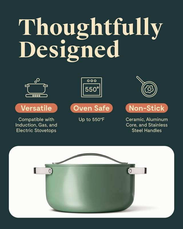 Caraway Nonstick Ceramic Dutch Oven Pot with Lid (6.5 qt, 10.5") - Non Toxic, PTFE & PFOA Free - Sage