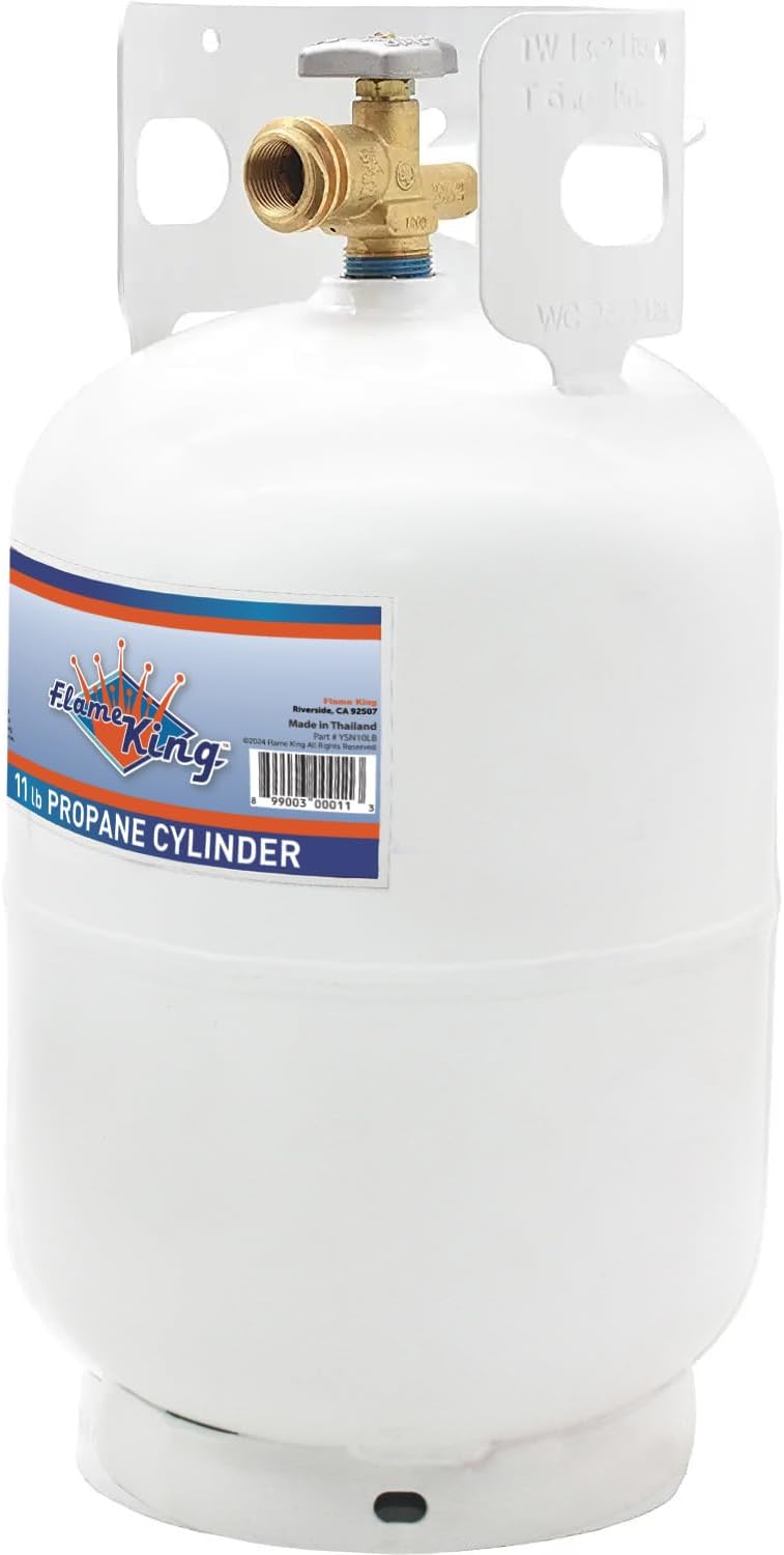 Flame King YSN10LB 10LB Steel Propane Tank Cylinder with Type 1 Overflow Protection Device Valve, for Camping, Fire Pits, Heaters, Grills, Overlanding, White
