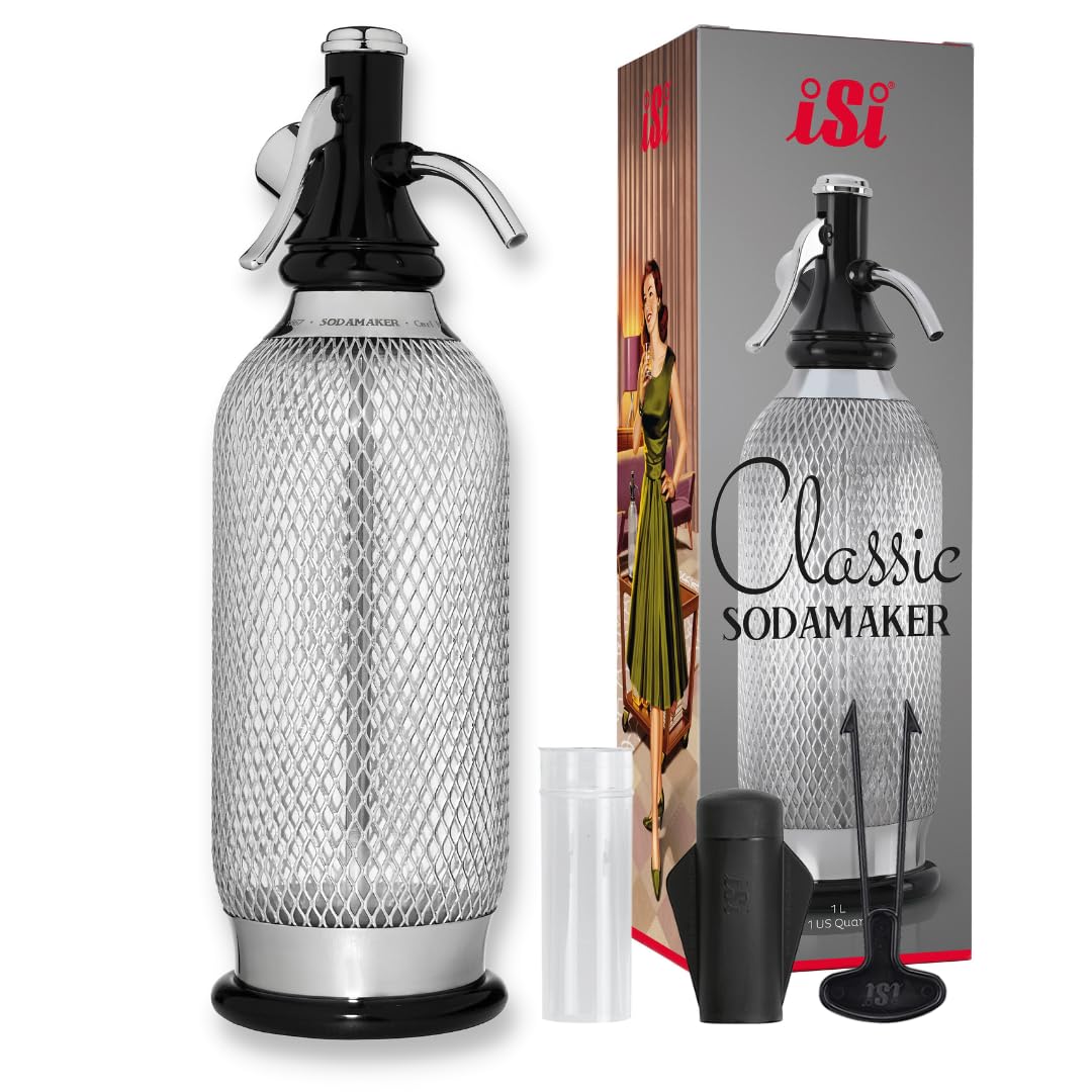 iSi North America Classic Sodamaker, 1 Quart - Stainless Steel Carbonation System for Sparkling Water