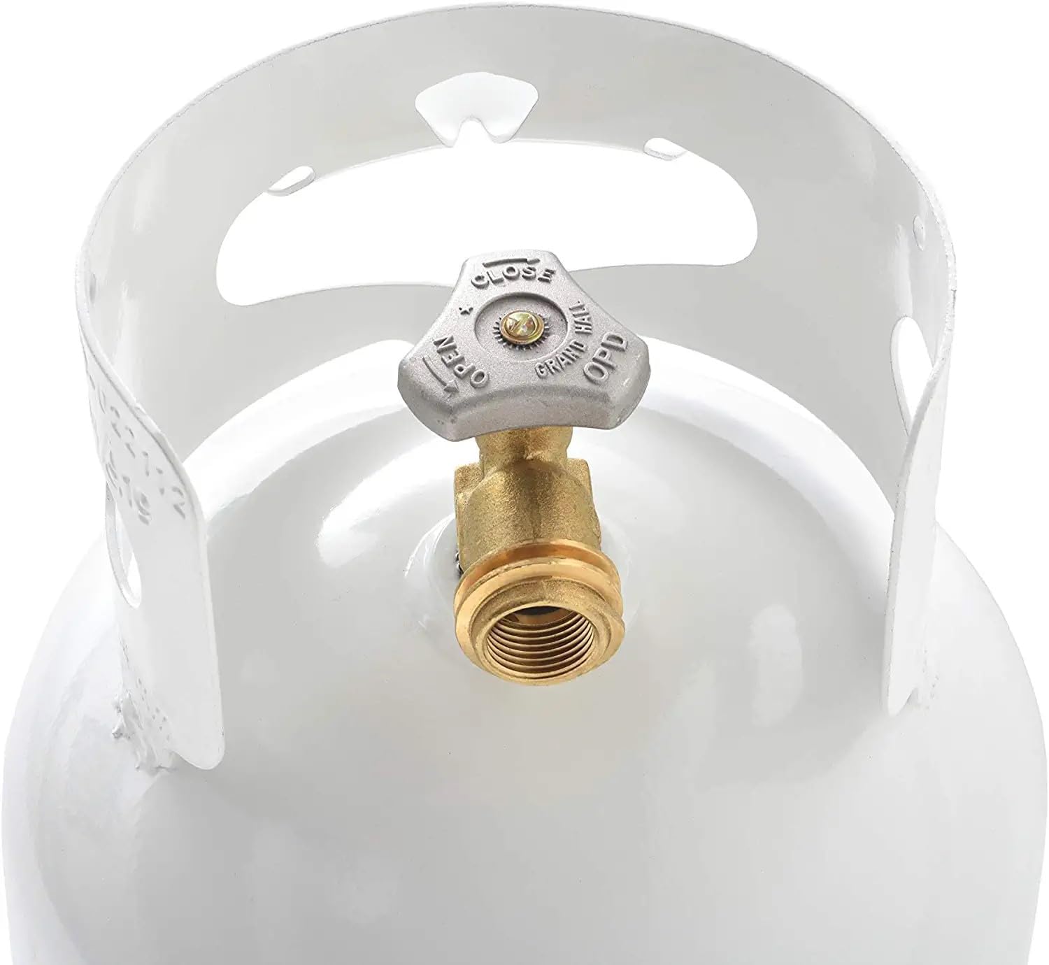 Flame King YSN10LB 10LB Steel Propane Tank Cylinder with Type 1 Overflow Protection Device Valve, for Camping, Fire Pits, Heaters, Grills, Overlanding, White