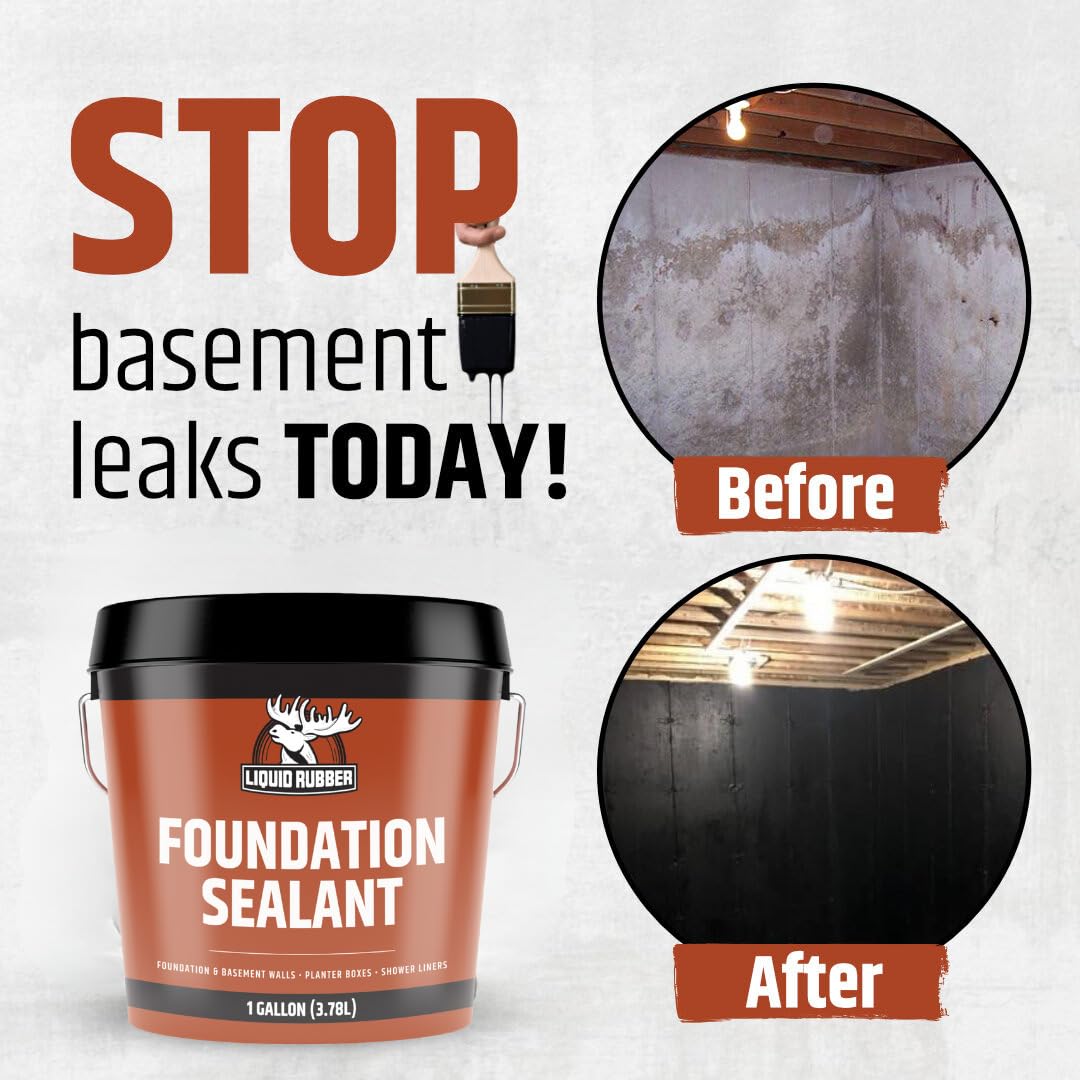 Liquid Rubber Basement and Foundation Repair Sealant - Waterproof Concrete Sealer & Crack Filler, 5 Gallon