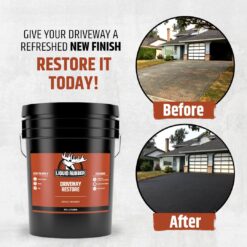 Liquid Rubber Driveway Restore - Highly Flexible Asphalt Coating Fills Cracks and Revitalize, Easy to Use and Apply, 5 Gallon