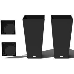 Veradek V-Resin Indoor/Outdoor Taper Planter (Black, 30 inch - 2 Pack with 2 Saucer Trays)