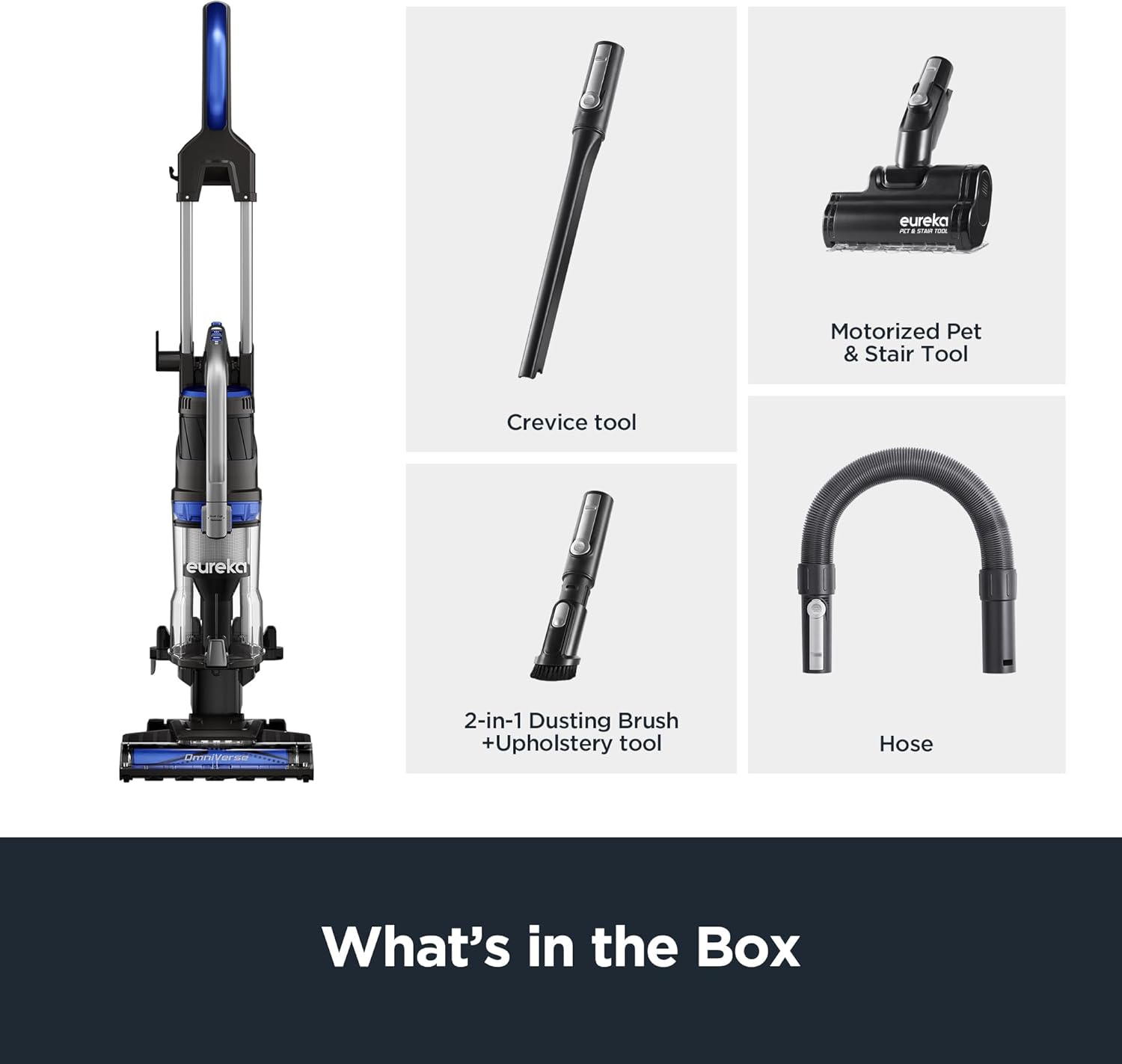 Eureka Pet Upright Vacuum Cleaner for Carpet and Hard Floor, Powerful Bagless Vacuum Cleaner for Home with HEPA Filter and Pet Tool, Blue
