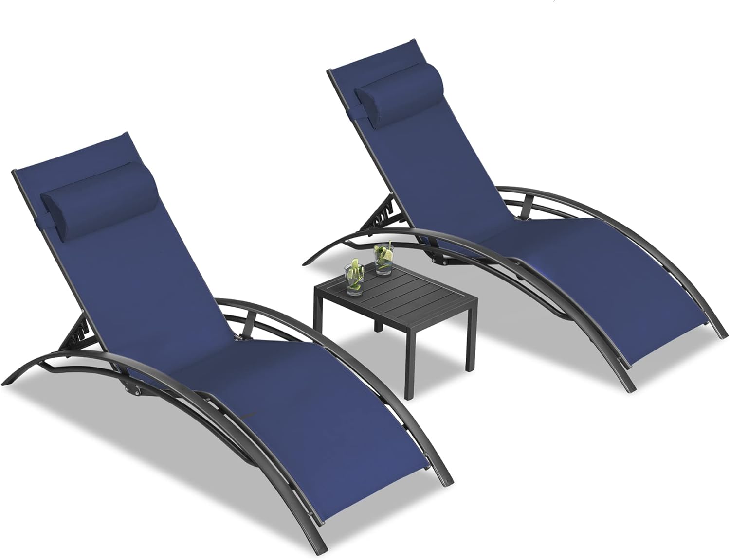 PURPLE LEAF Patio Chaise Lounge Set Outdoor Beach Pool Sunbathing Lawn Lounger Recliner, Navy Blue