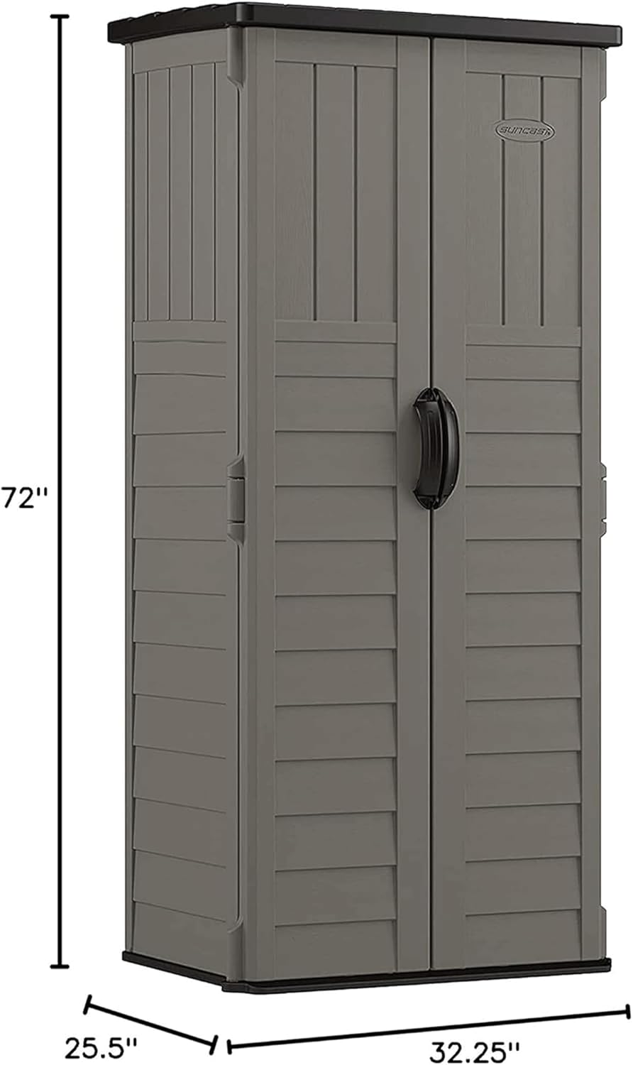 Suncast Outdoor 32.25 in. W x 24.75 in. D x 72 in. H Resin Vertical Tool Shed, Stoney
