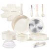 Chef Power Ceramic Cookware Set Non Toxic with Detachable Handles, Healthy Nonstick Pans and Pots Set 19 Pcs, Cream White
