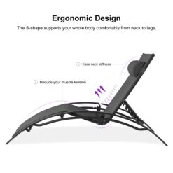 PURPLE LEAF Patio Chaise Lounge Set of 3 Outdoor Lounge Chair Beach Pool Sunbathing Lawn Lounger, Black