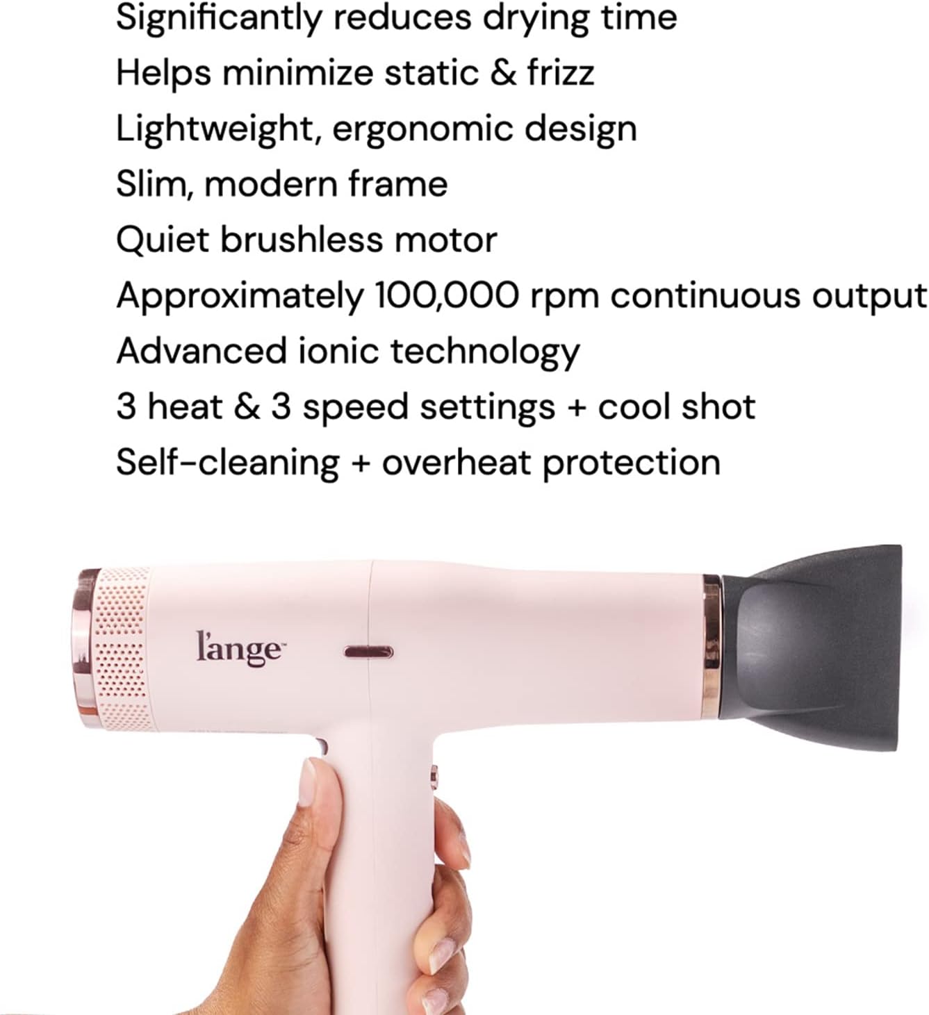 L'ANGE HAIR Le Styliste Luxury Hair Dryer, Quiet Brushless Blow Dryer with Diffuser, 1875 Watts for 4X Faster Drying