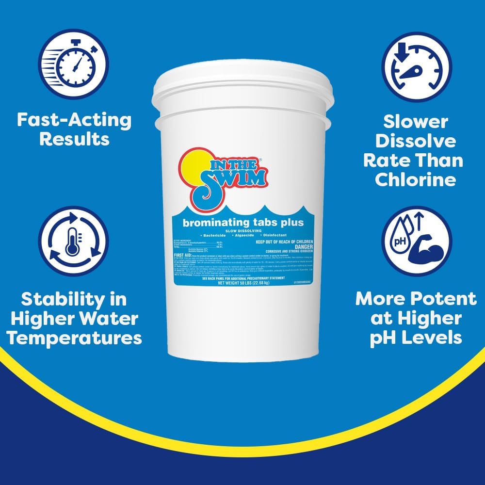 In The Swim 1 Inch Bromine Plus Tablet Sanitizer for Spas, Hot Tubs, or Swimming Pools - Pre-Stabilized, Low Odor, Chlorine Alternative - 50 Pounds