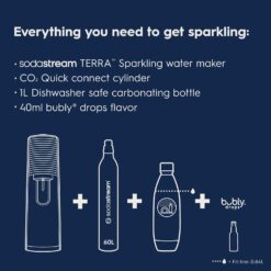 SodaStream Terra Soda Streaming Machine - Sparkling Water Maker with CO2 & Bubly Drop - Eco-Friendly, No Batteries Needed - Black