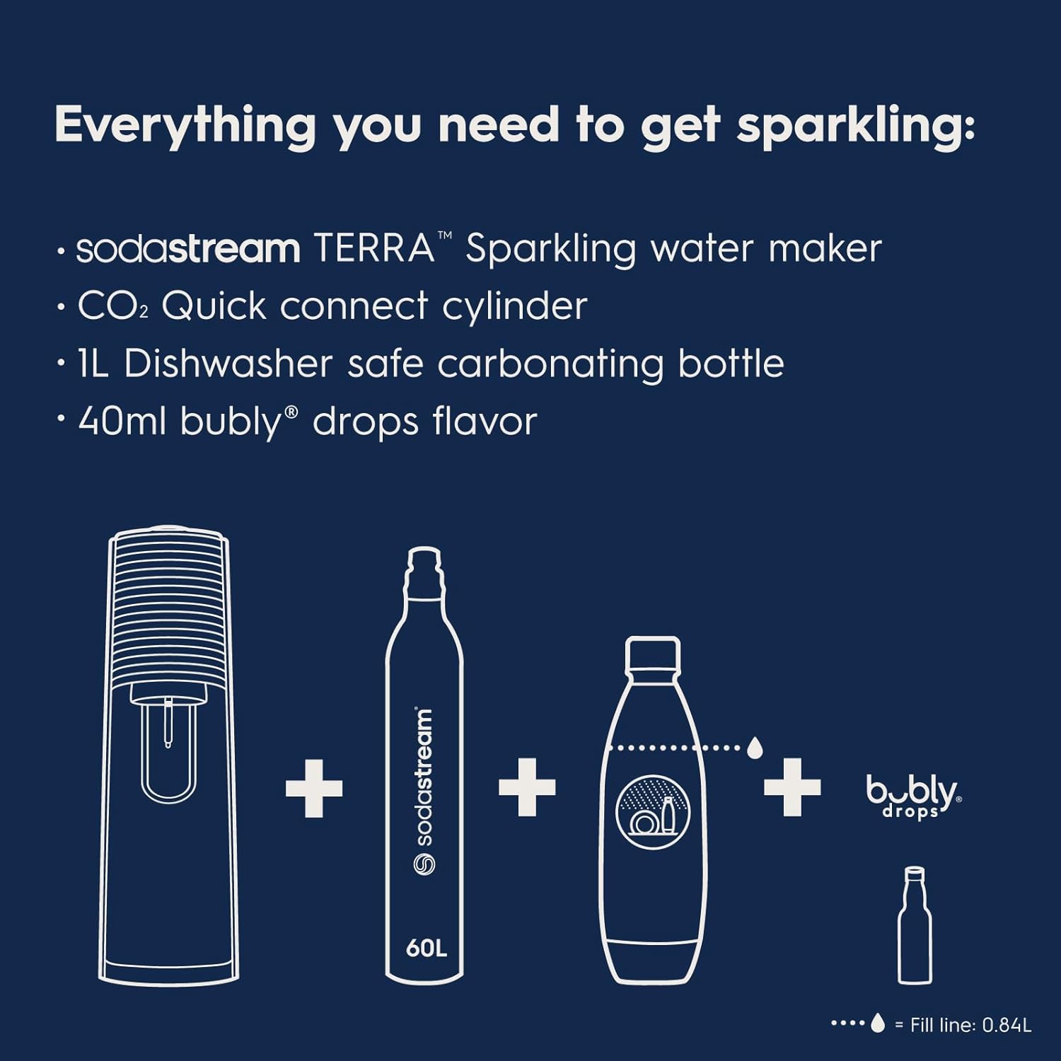 SodaStream Terra Soda Streaming Machine - Sparkling Water Maker with CO2 & Bubly Drop - Eco-Friendly, No Batteries Needed - Black