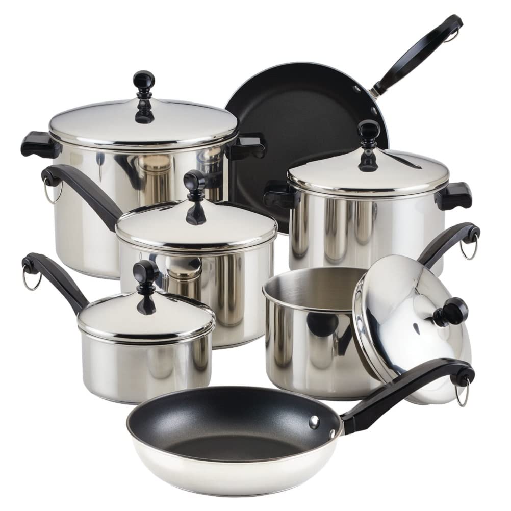 Farberware Classic Stainless Steel Cookware Pots and Pans Set, 15-Piece, 50049, Silver
