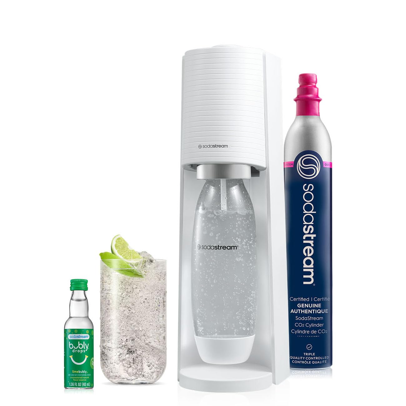 SodaStream Terra Sparkling Water Maker (White) with CO2, DWS Bottle and Bubly Drop