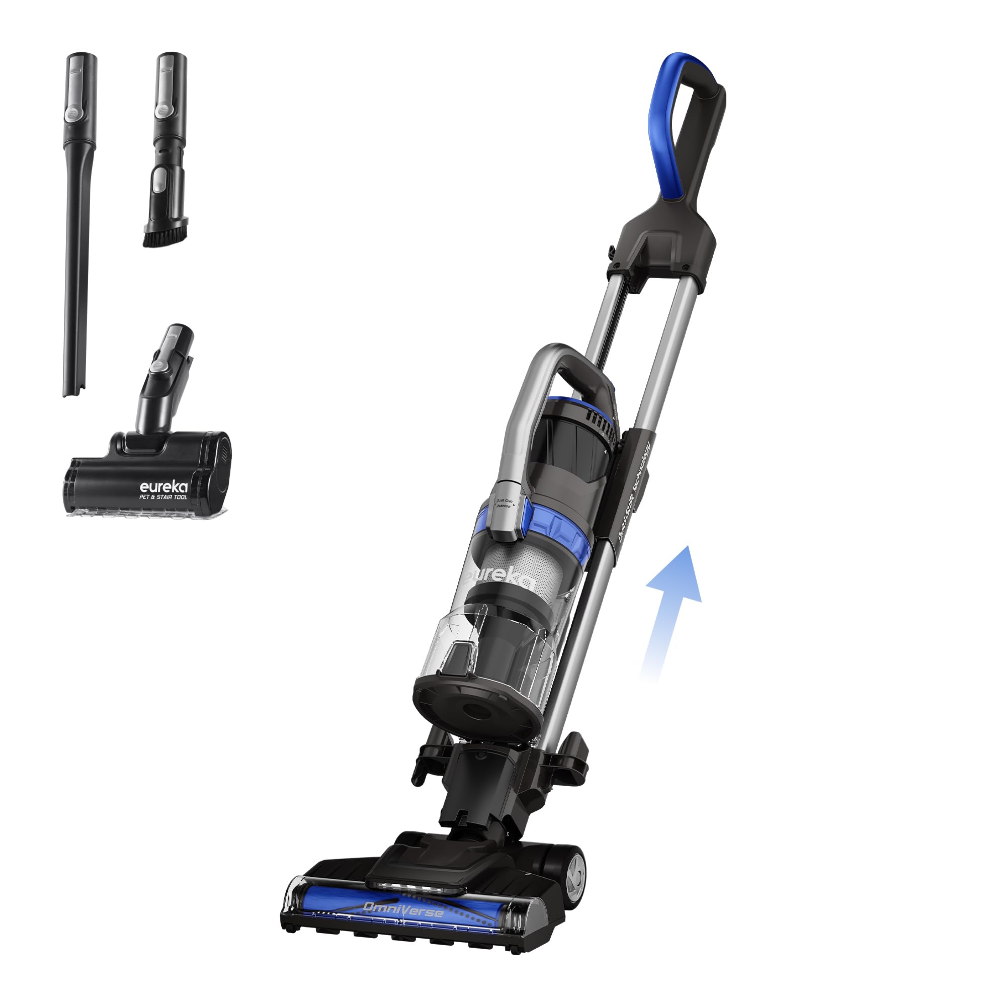 Eureka Pet Upright Vacuum Cleaner for Carpet and Hard Floor, Powerful Bagless Vacuum Cleaner for Home with HEPA Filter and Pet Tool, Blue