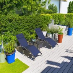 PURPLE LEAF Patio Chaise Lounge Set Outdoor Beach Pool Sunbathing Lawn Lounger Recliner, Navy Blue