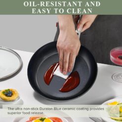 Nuwave Healthy Duralon Blue Ceramic Nonstick Cookware Set, Diamond Infused Scratch-Resistant, PFAS Free, Dishwasher & Oven Safe
