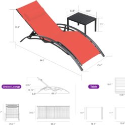 PURPLE LEAF Patio Chaise Lounge Set Outdoor Lounge Chair Beach Pool Sunbathing Lawn Lounger, Coral Red