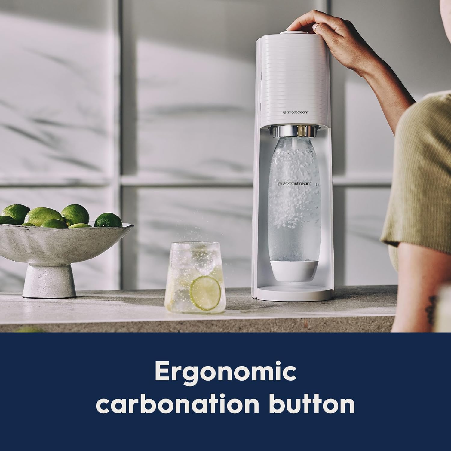 SodaStream Terra Sparkling Water Maker Bundle (White), with CO2, DWS Bottles, and Bubly Drops Flavors