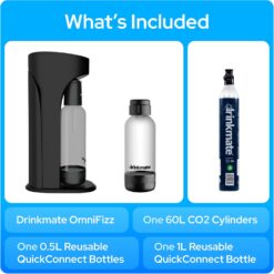 Drinkmate OmniFizz Sparkling Water and Soda Maker, Carbonates Any Drink, Special Bundle (Matte Black)
