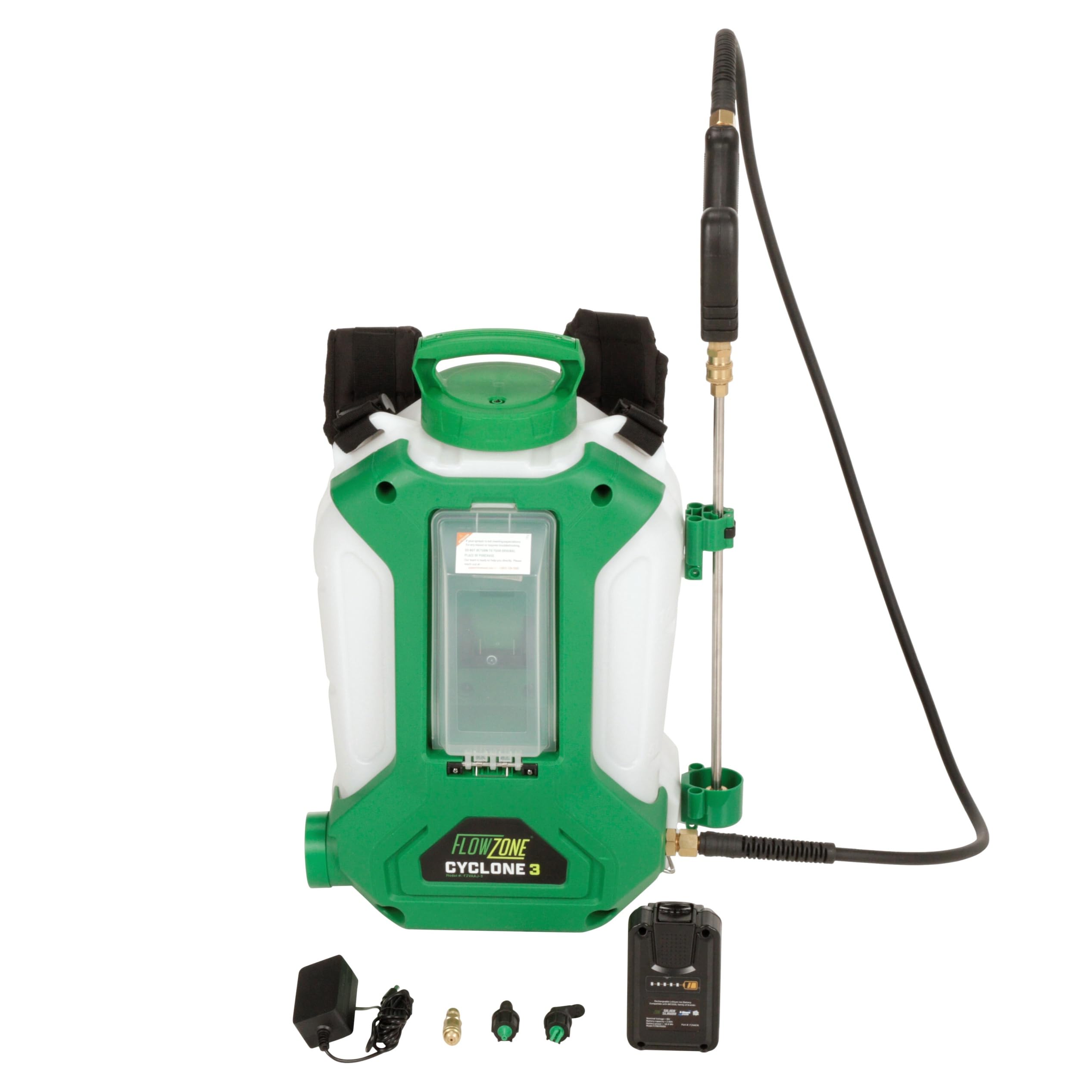 FlowZone Cyclone 3 Battery Powered Backpack Sprayer - Variable-Pressure 5-Position Electric Lawn & Garden Sprayer - 4 Gallon