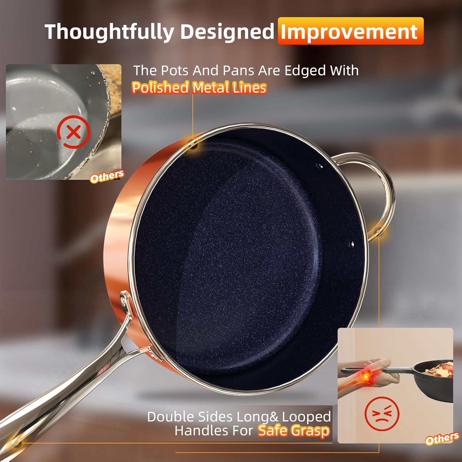 Deluxe DUXANO 14PC Healthy Pots and Pan With 9H Anti-scratch Coating, 2-Layer Non-Stick Ceramic&PFAS Free, Dishwasher Safe