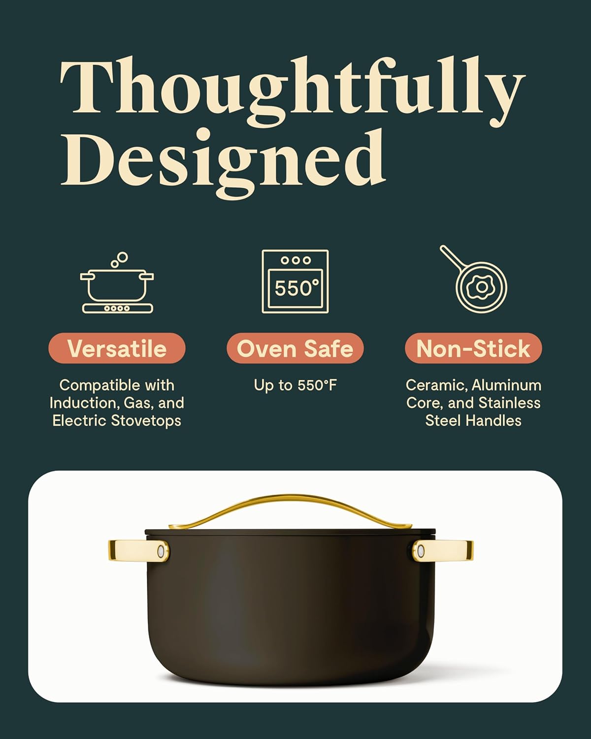 Caraway Nonstick Ceramic Dutch Oven Pot with Lid (6.5 qt, 10.5") - Oven Safe & Compatible with All Stovetops - Black