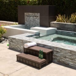 XtremepowerUS Universal 2 Slip-Resistant Spa & Hot Tub Step Outdoor Indoor Compartment Spa Step with Storage, Brown/Black