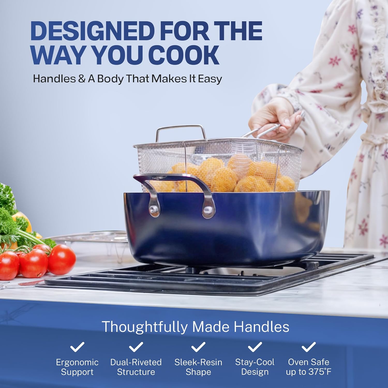 Granitestone True 20 Pc Pots and Pans Set Non Stick Cookware Set with Deep Square Pan and Bakeware Set, Blue Diamond