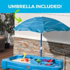 Step2 Cascading Cove Sand and Water Table, Kids Activity Sensory Playset, Comes with Umbrella, Summer Outdoor Toys