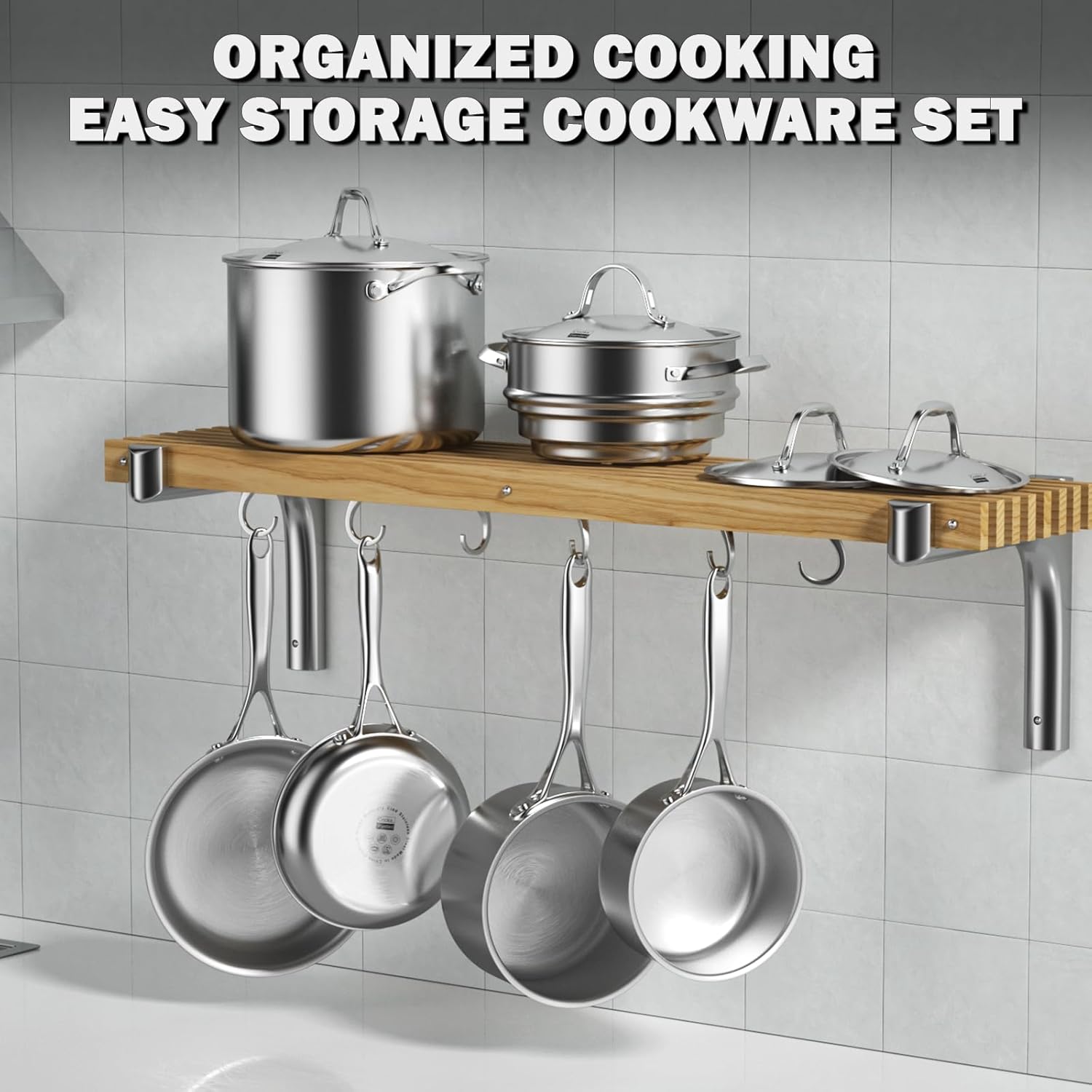 Cooks Standard Stainless Steel Kitchen Cookware Sets 10-Piece, Multi-Ply Full Clad Pots and Pans Cooking Set, Silver