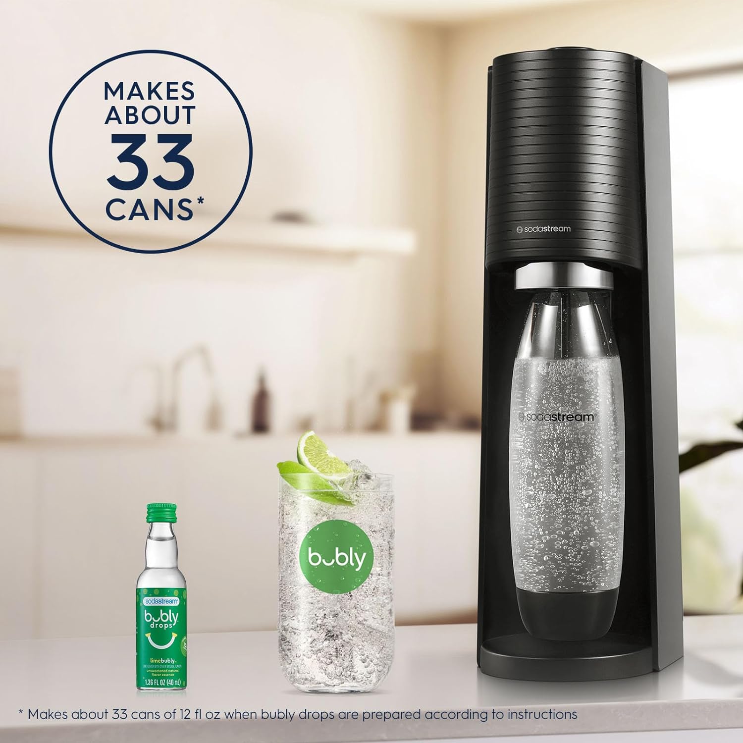 SodaStream Terra Soda Streaming Machine - Sparkling Water Maker with CO2 & Bubly Drop - Eco-Friendly, No Batteries Needed - Black