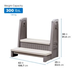 Step2 Hot Tub Storage Steps with Handrails, 2-Step Stool, Waterproof Stairs for Outdoor/Indoor Pool or Jacuzzi, Dark Cedar