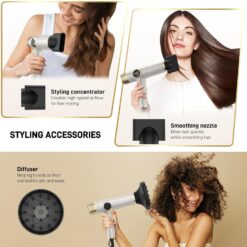 Ionic Hair Dryer with Diffuser - 2000W Professional Dual Voltage Blow Dryer for All Hair Types, Negative Ion, Fast Drying & Low Noise