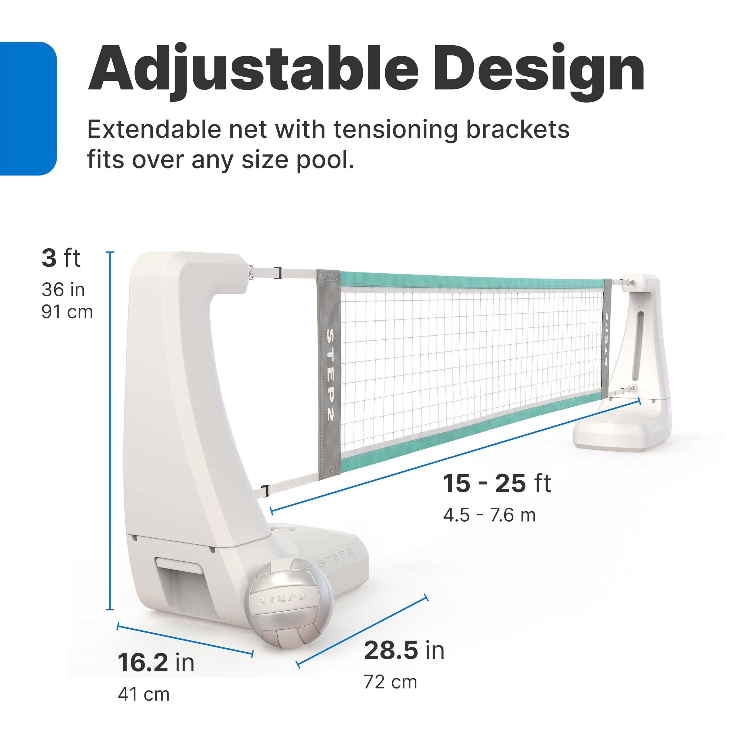 Step2 Vero Pool Volleyball Net, Outdoor/Indoor Waterproof Patio Furniture, Made of Durable Plastic, 15-25 Feet, White