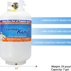 Flame King YSN330 30lb Steel Propane Tank Cylinder with Gauge and OPD Valve for Grills and BBQs, Camping, Fishing, & Outdoor Activities, White