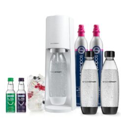 SodaStream Terra Sparkling Water Maker Bundle (White), with CO2, DWS Bottles, and Bubly Drops Flavors