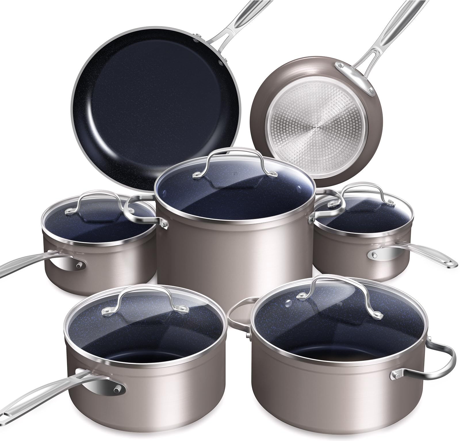 Nuwave Healthy Duralon Blue Ceramic Nonstick Cookware Set, Diamond Infused Scratch-Resistant, PFAS Free, Dishwasher & Oven Safe