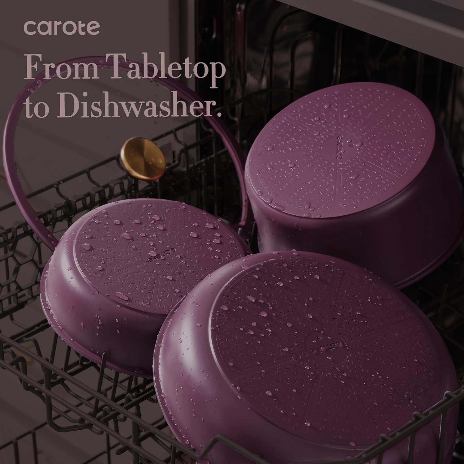 CAROTE 19pcs Pots and Pans Set, Nonstick Cookware Set Detachable Handle, Gold and Purple