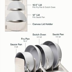 Caraway Nonstick Ceramic Cookware Set (12 Piece) Pots, Pans, Lids and Kitchen Storage - Gray