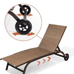 Crestlive Products Outdoor Chaise Lounge Chairs with Wheels Set of 2, Pool Lounge Chairs with 5 Adjustable Position, Brown