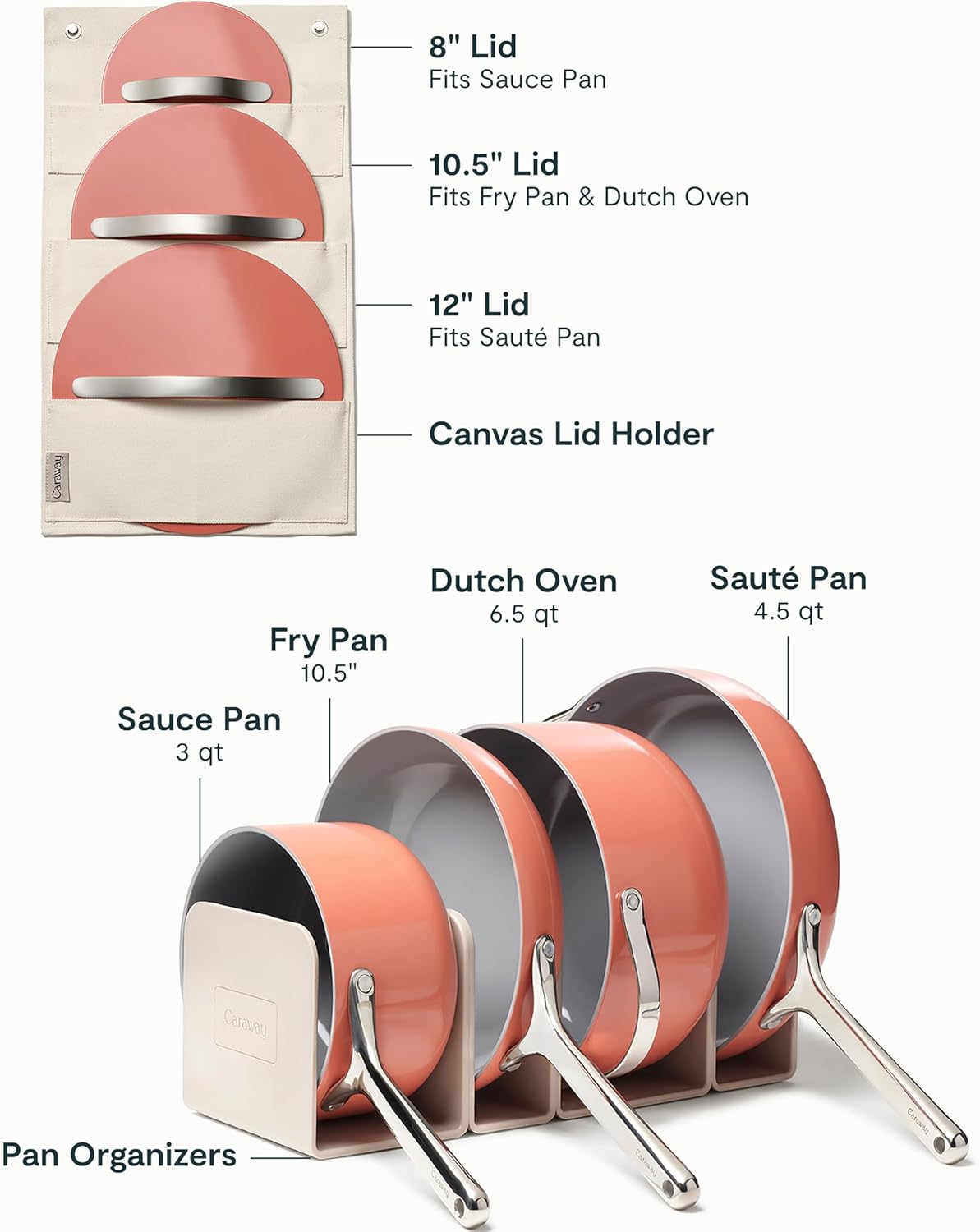 Caraway Nonstick Ceramic Cookware Set (12 Piece) Pots, Pans, Lids and Kitchen Storage - Perracotta
