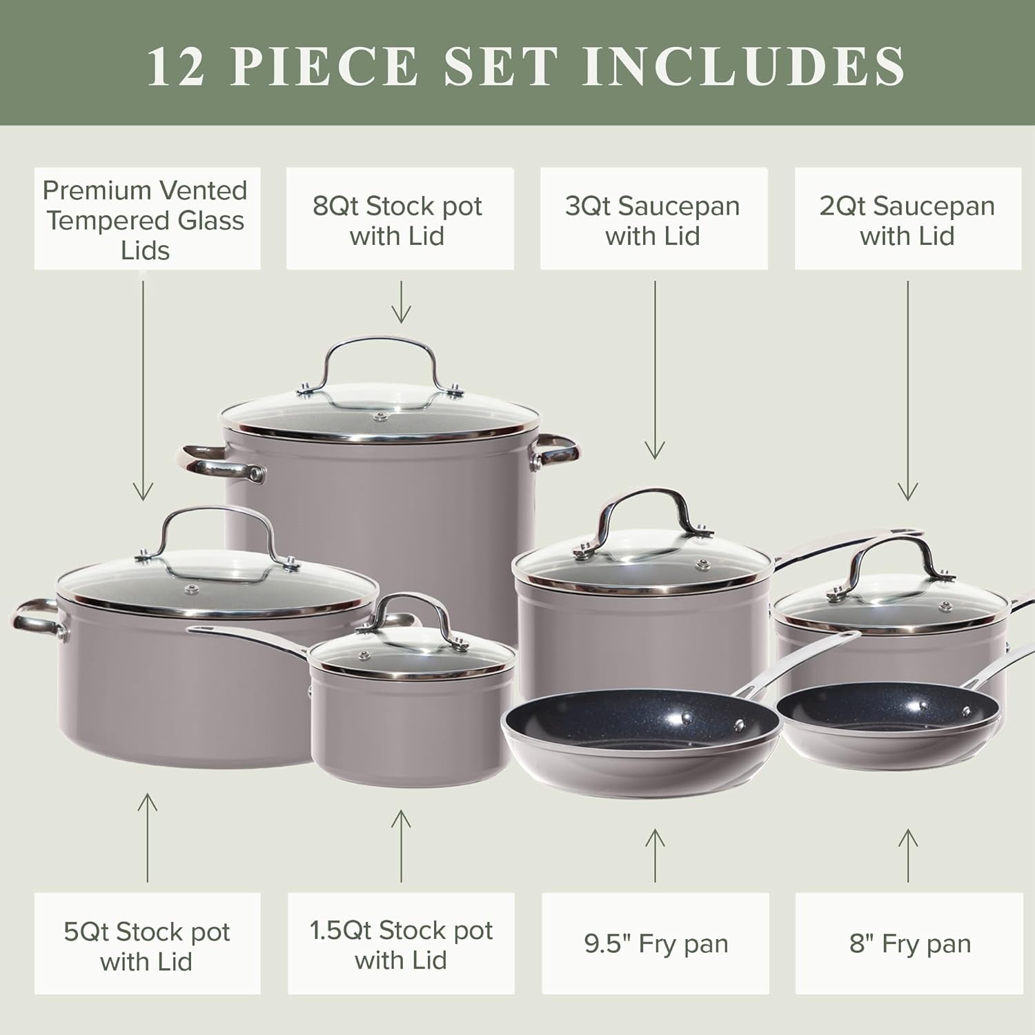 Nuwave Healthy Duralon Blue Ceramic Nonstick Cookware Set, Diamond Infused Scratch-Resistant, PFAS Free, Dishwasher & Oven Safe