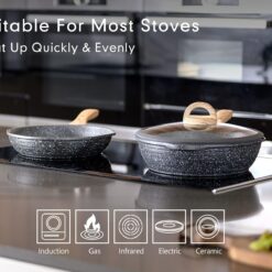 JEETEE Pots and Pans Set Nonstick 20PCS, Granite Coating Induction Compatible with Frying Saucepan (Grey, Cookware Set)