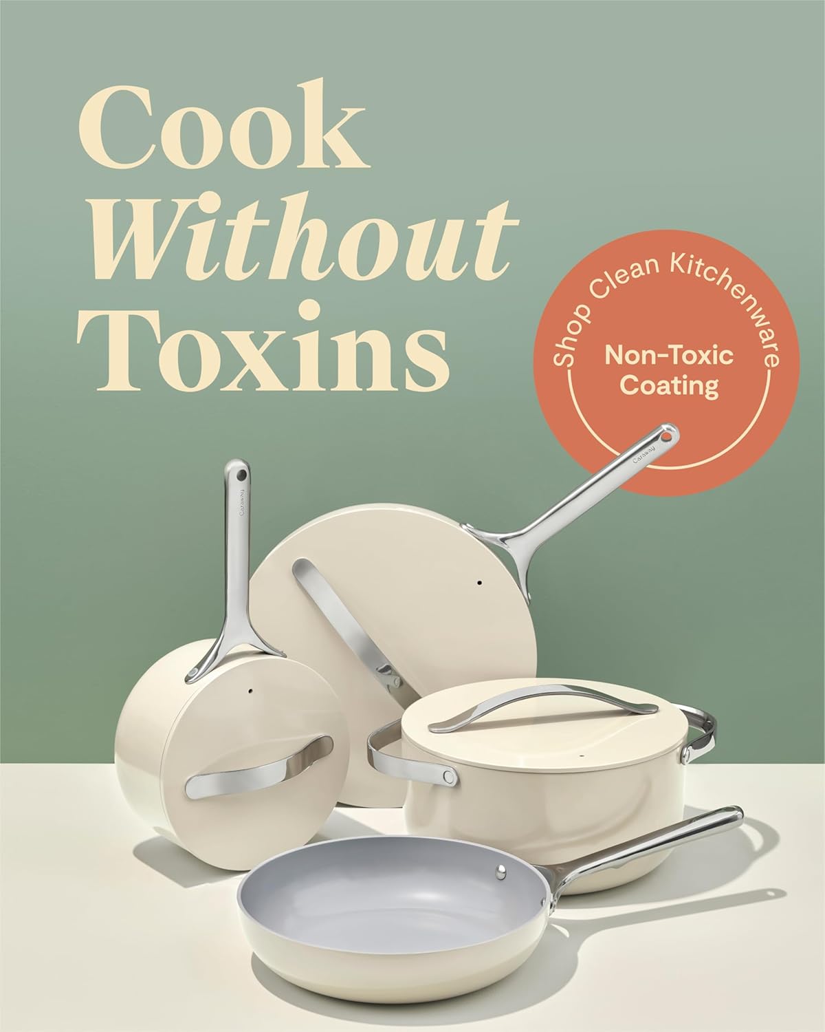 Caraway Nonstick Ceramic Cookware Set (12 Piece) Pots, Pans, Lids and Kitchen Storage - Gray
