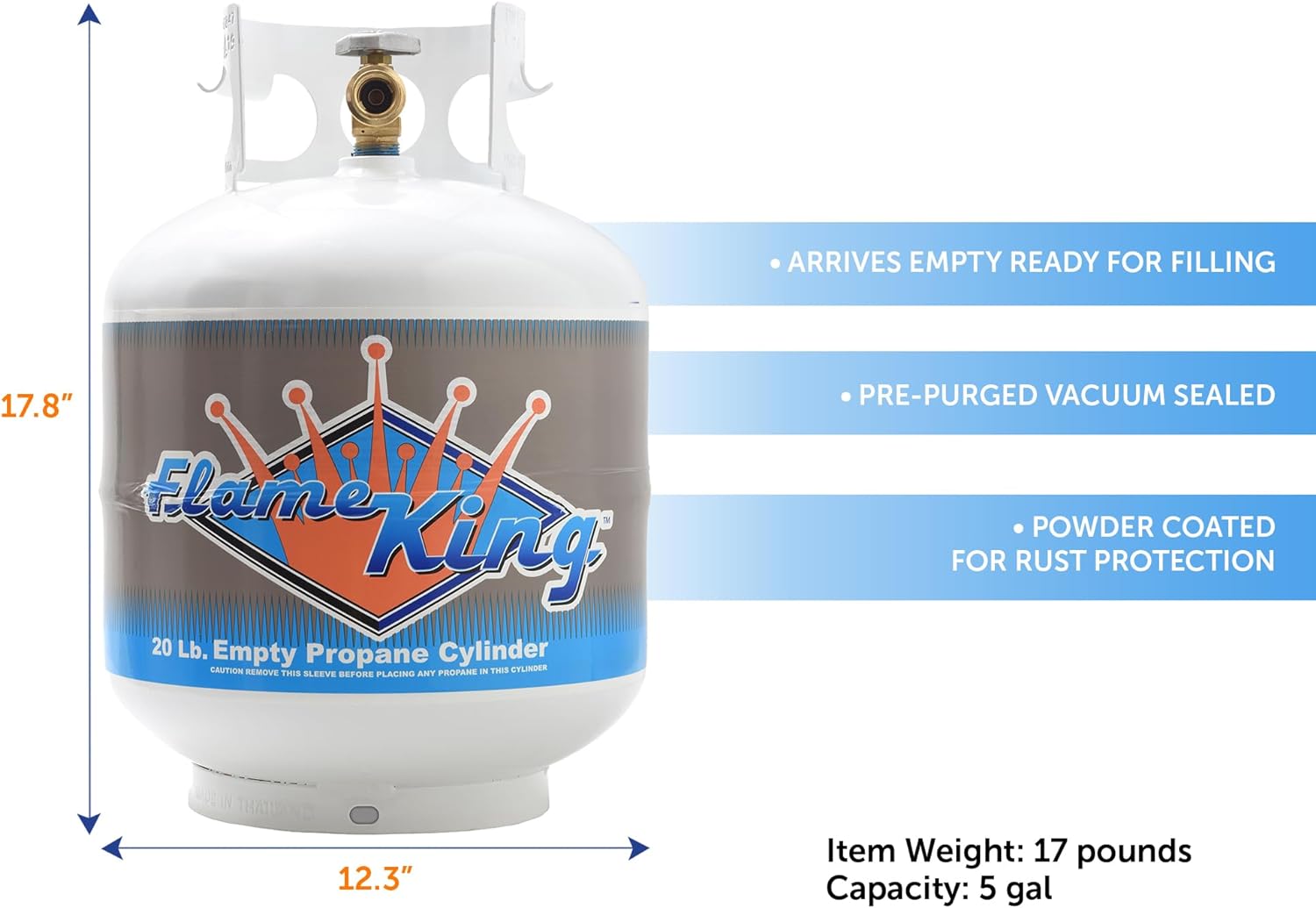 Flame King YSN201b 20 Pound Steel Propane Tank Cylinder with Type 1 Overflow Protection Device Valve for Grills and BBQs, White